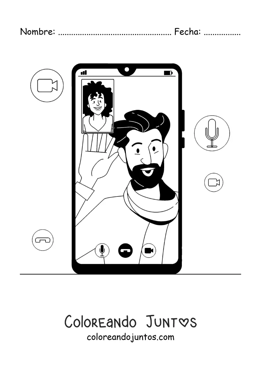 Imagen para colorear de una videollamada en un teléfono inteligente