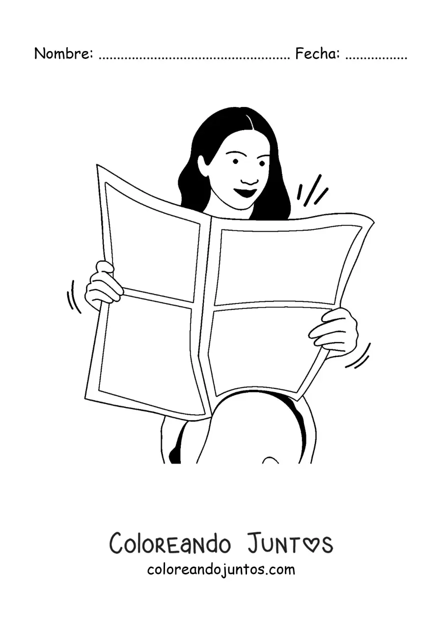 Imagen para colorear de una mujer sentada leyendo el periódico