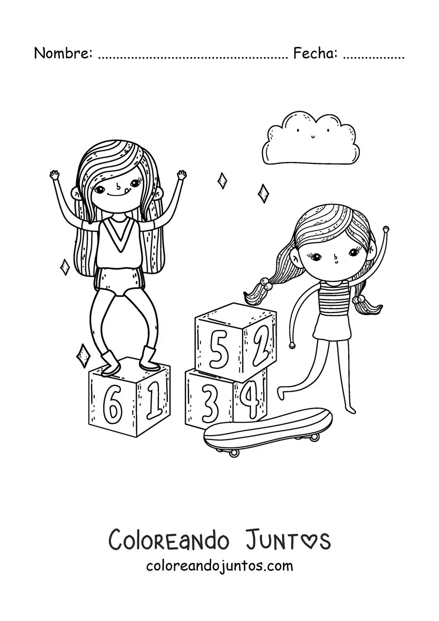 Imagen para colorear de dos niñas jugando