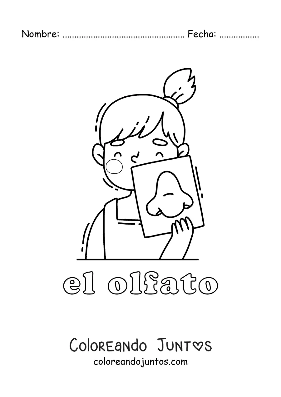 Imagen para colorear de una niña mostrando su nariz