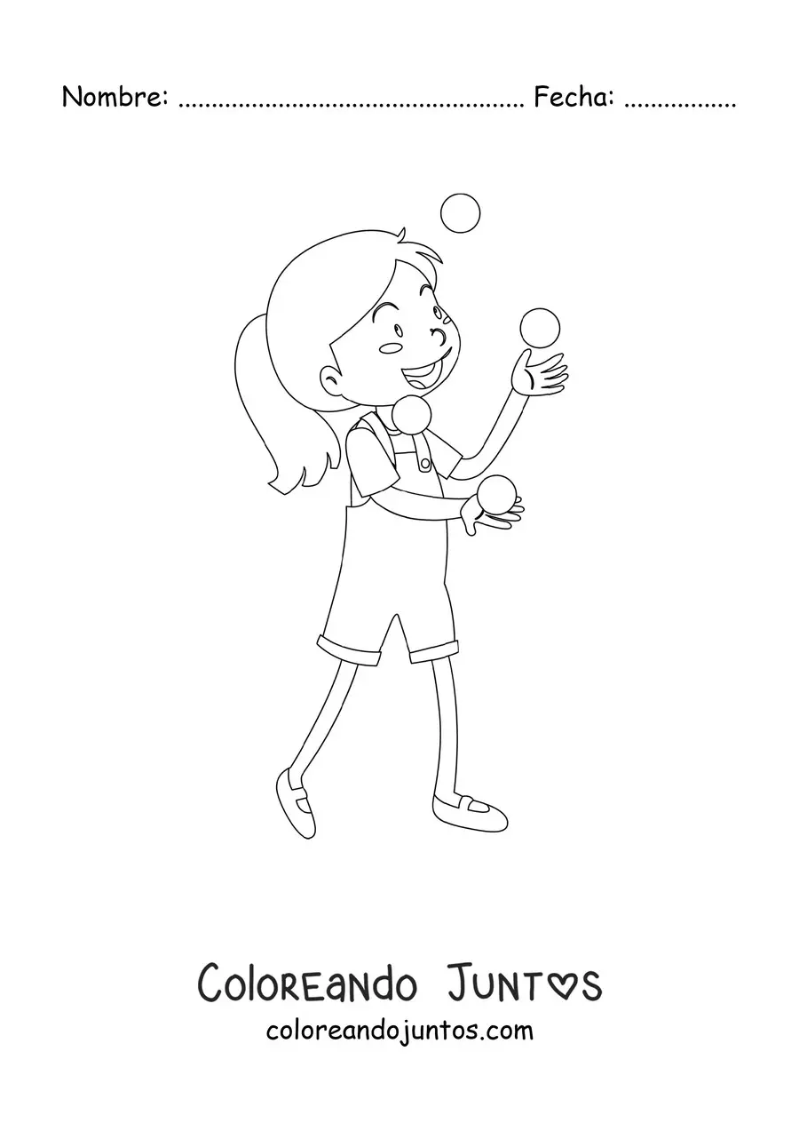 Imagen para colorear de una niña haciendo malabares