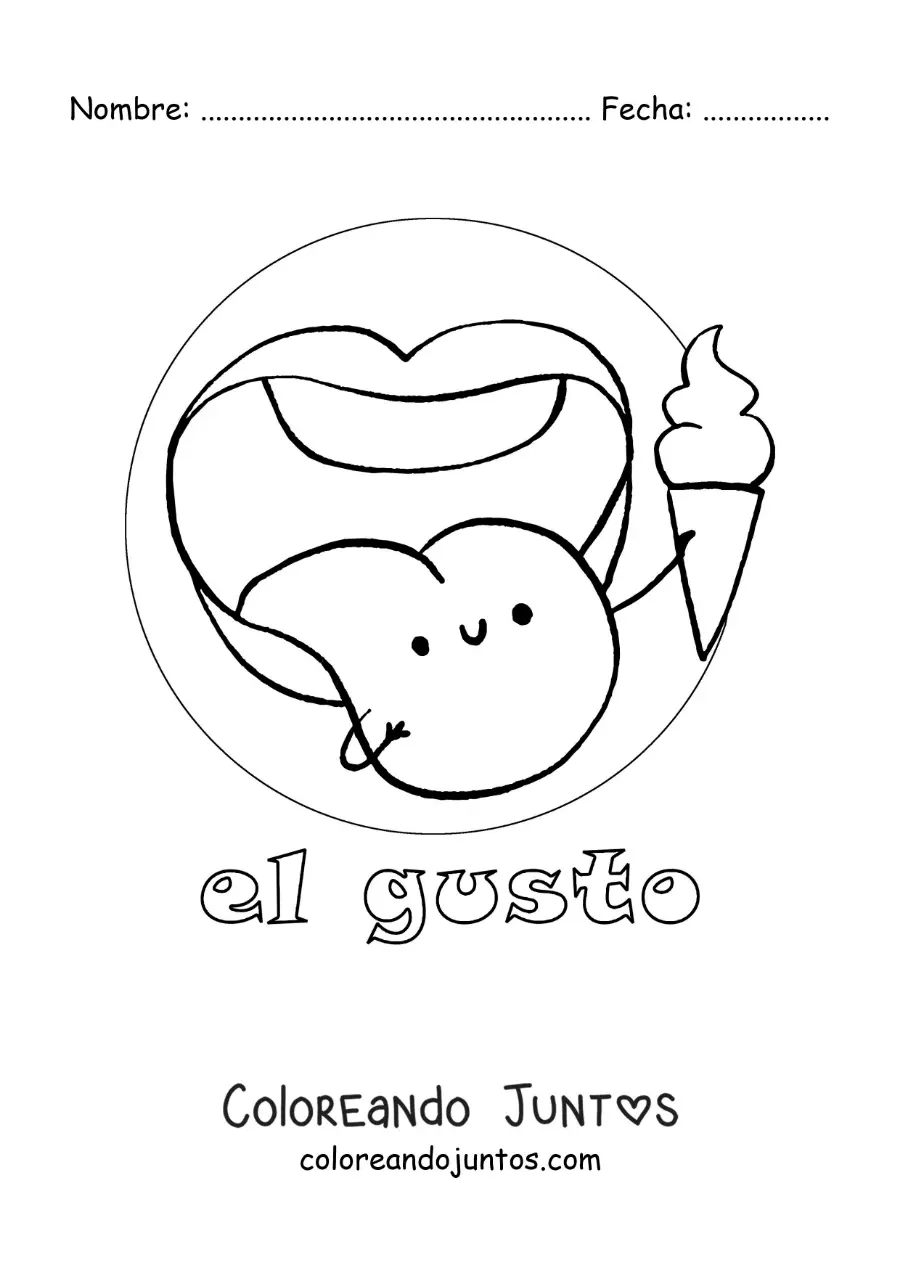 Imagen para colorear de una lengua animada como símbolo del sentido del gusto