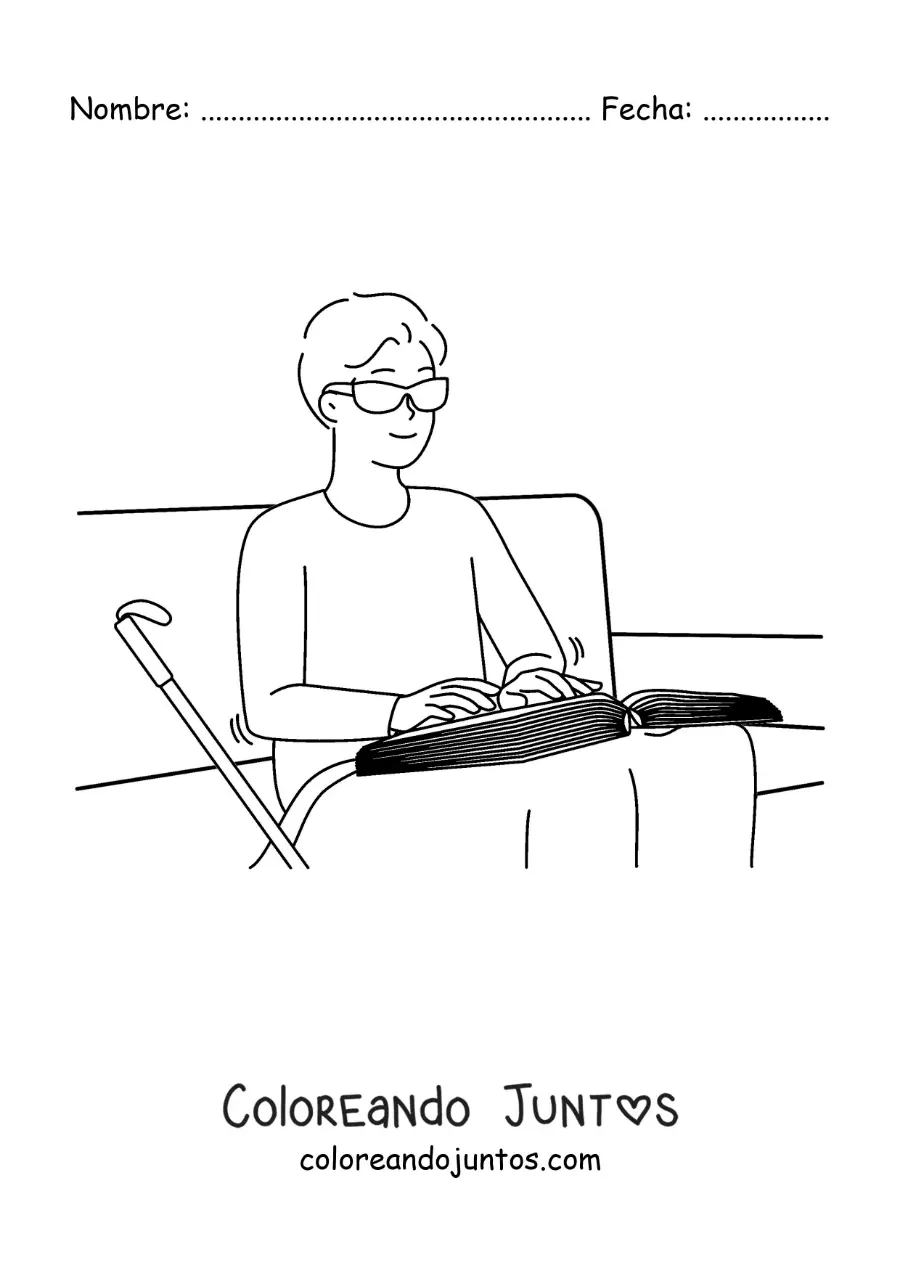 Imagen para colorear de un ciego leyendo braille