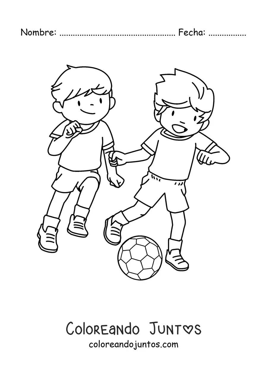 Imagen para colorear de dos niños jugando fútbol