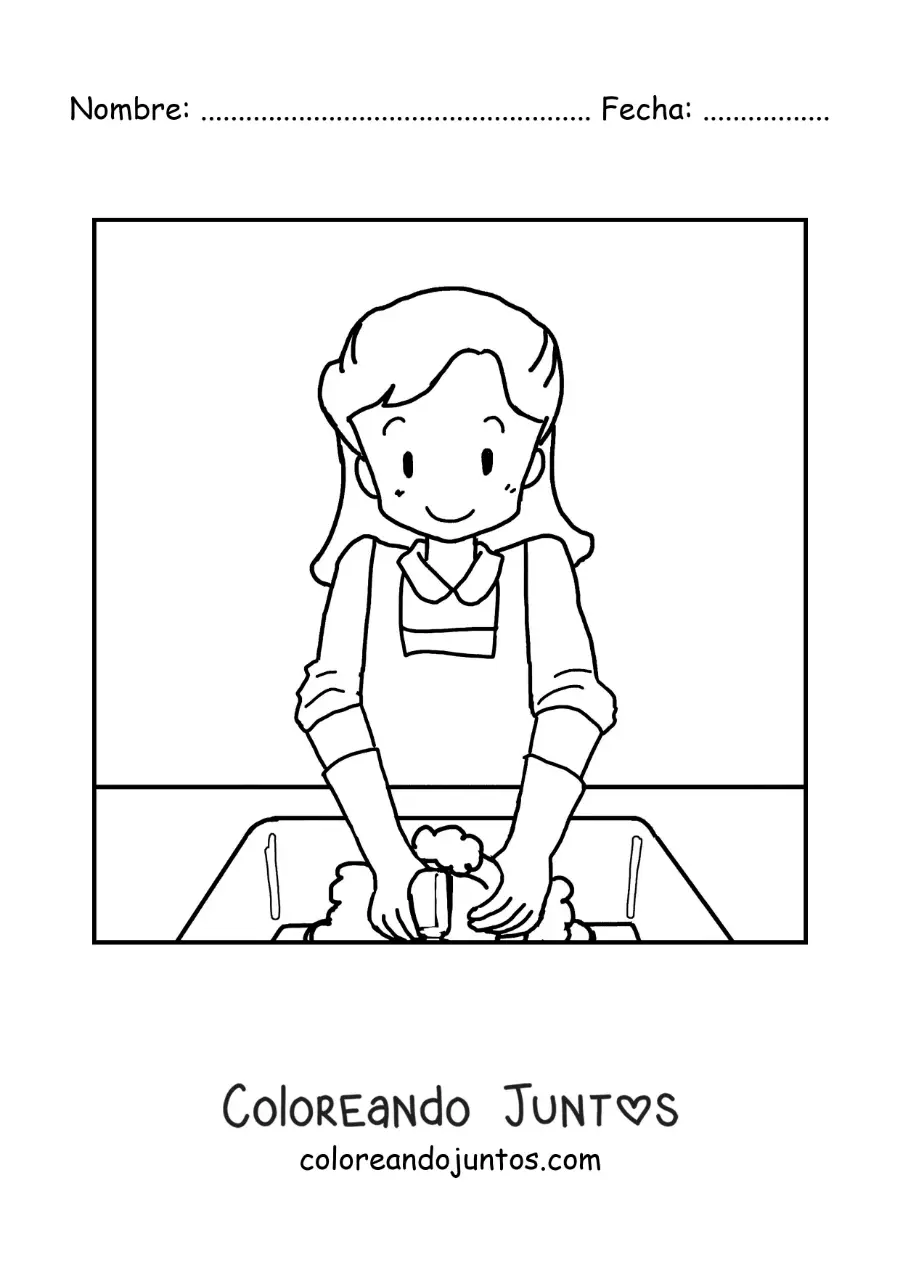 Imagen para colorear de una madre animada lavando los platos