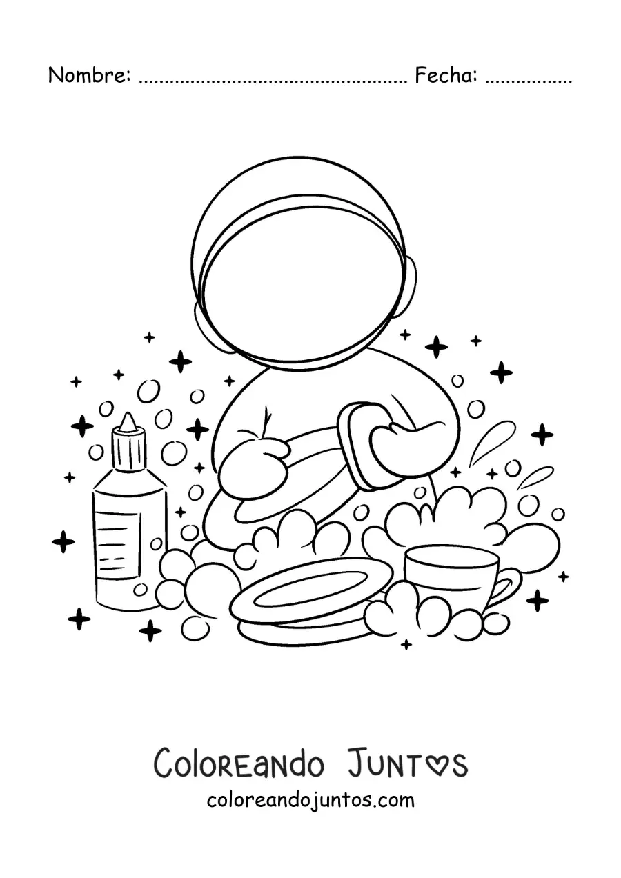 Imagen para colorear de un astronauta animado lavando los platos
