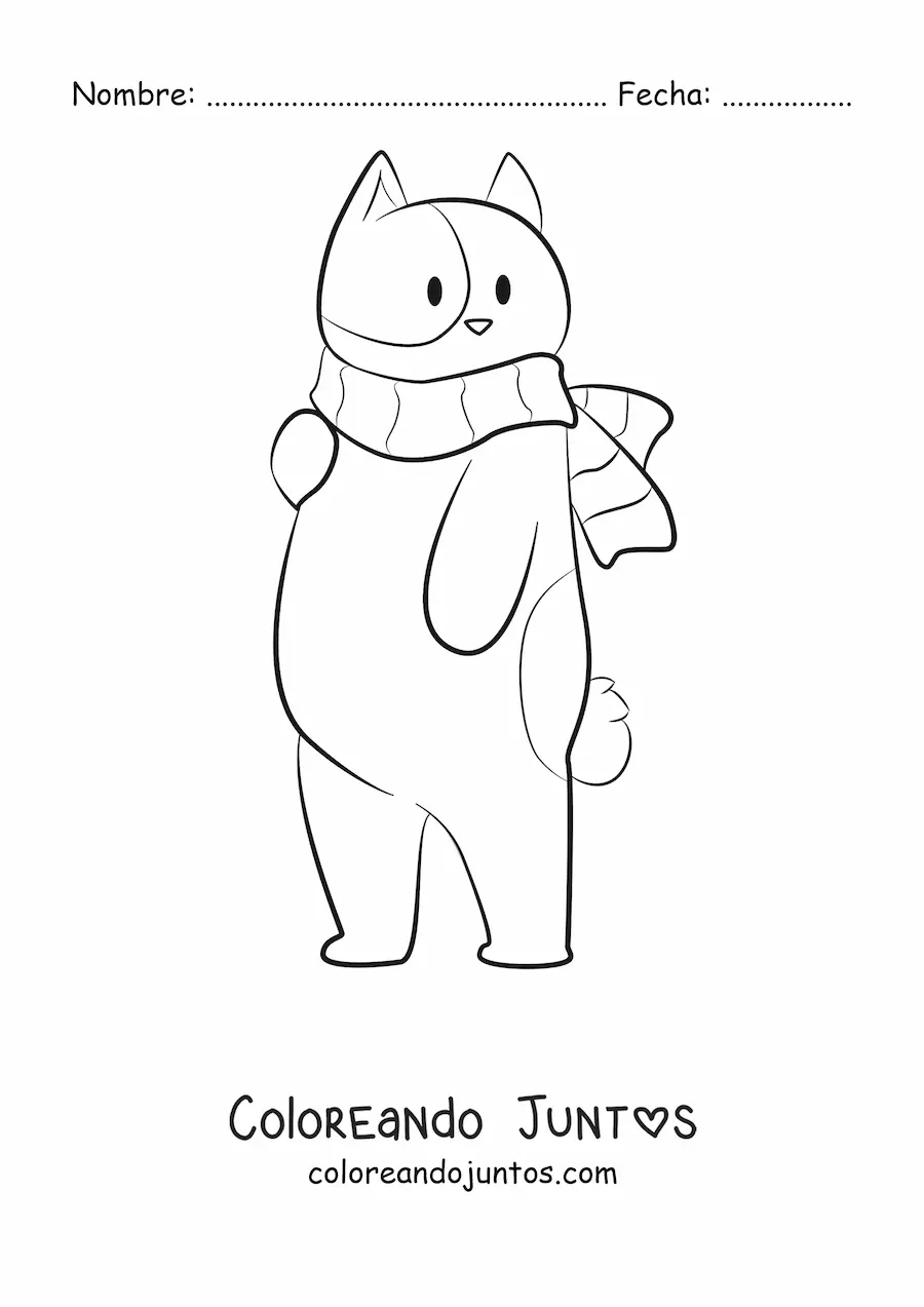 Imagen para colorear de un gato animado usando una bufanda