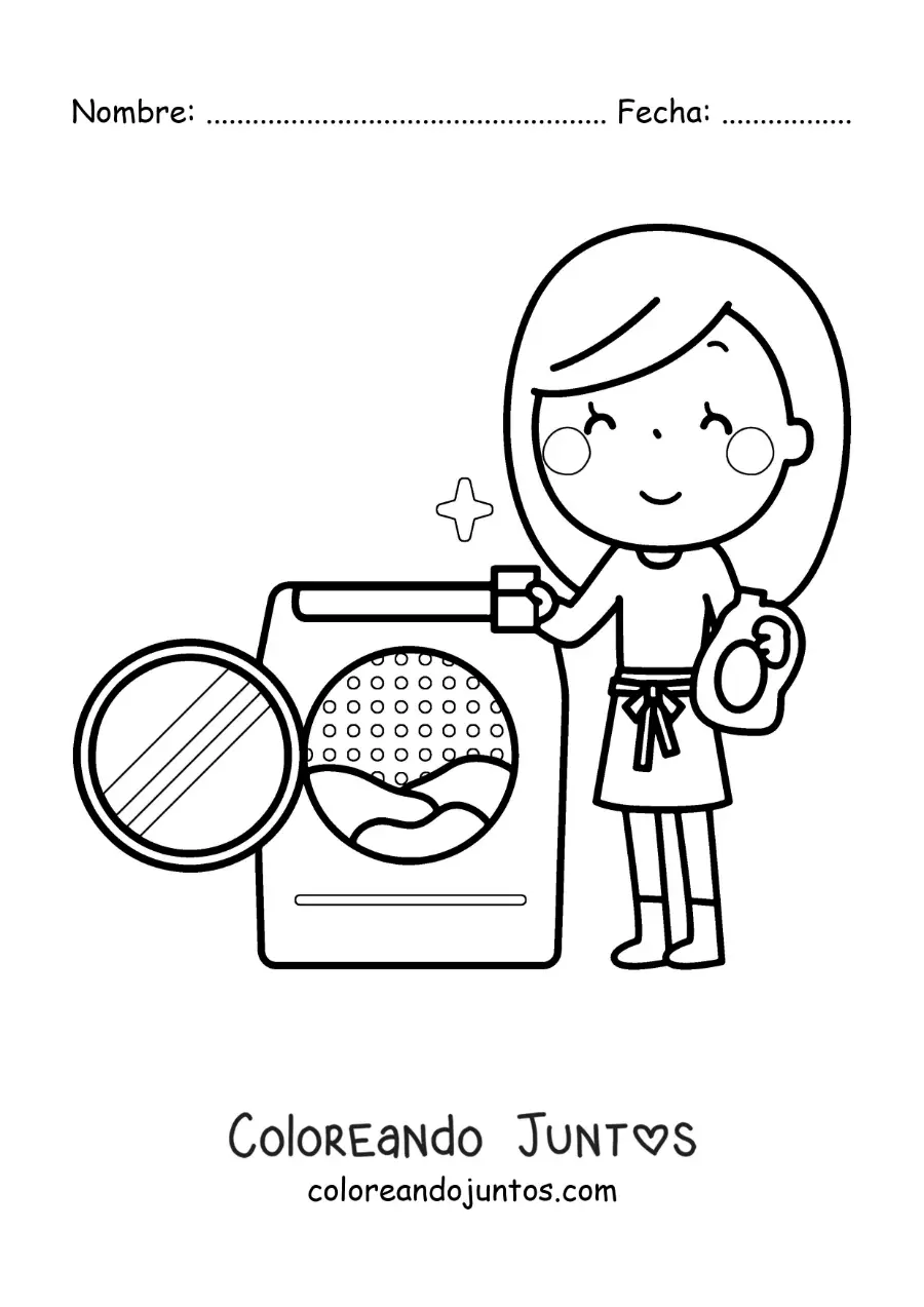 Imagen para colorear de una madre animada lavando la ropa en la lavadora