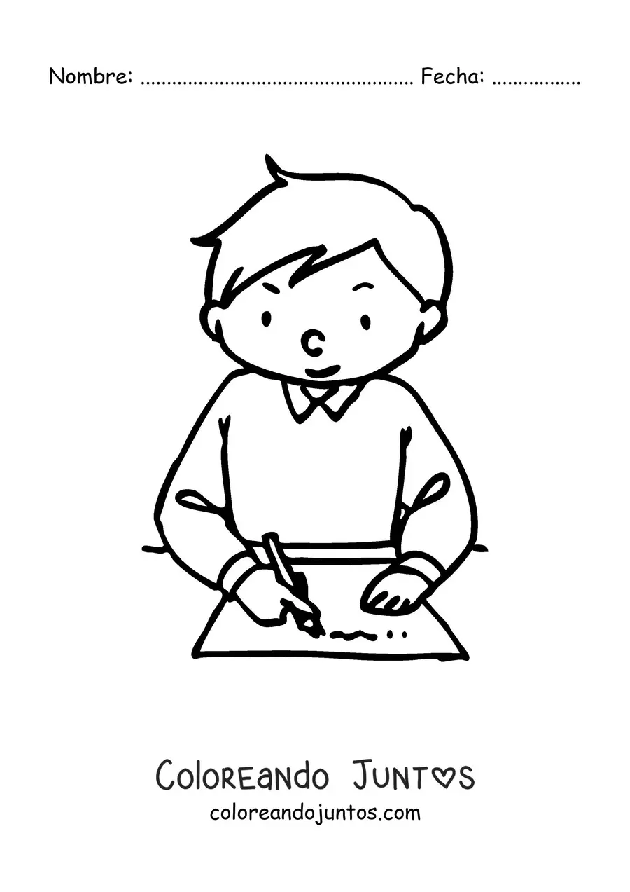 Imagen para colorear de un niño estudiando
