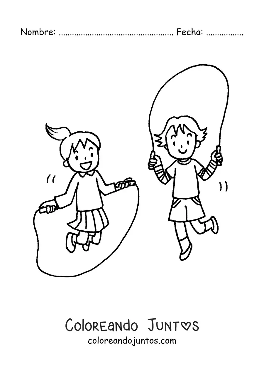 Imagen para colorear de un par de niños saltando la cuerda