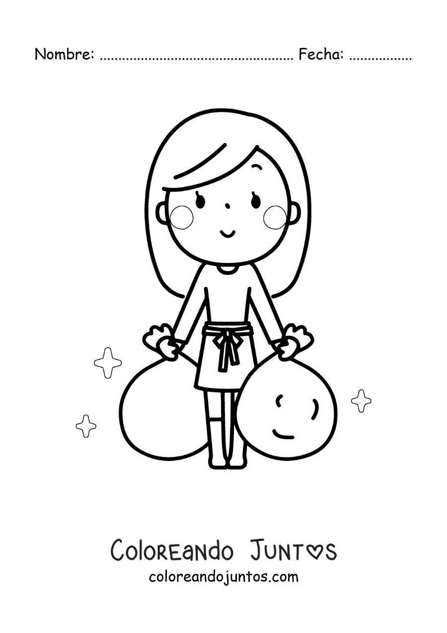 Imagen para colorear de una chica sacando la basura