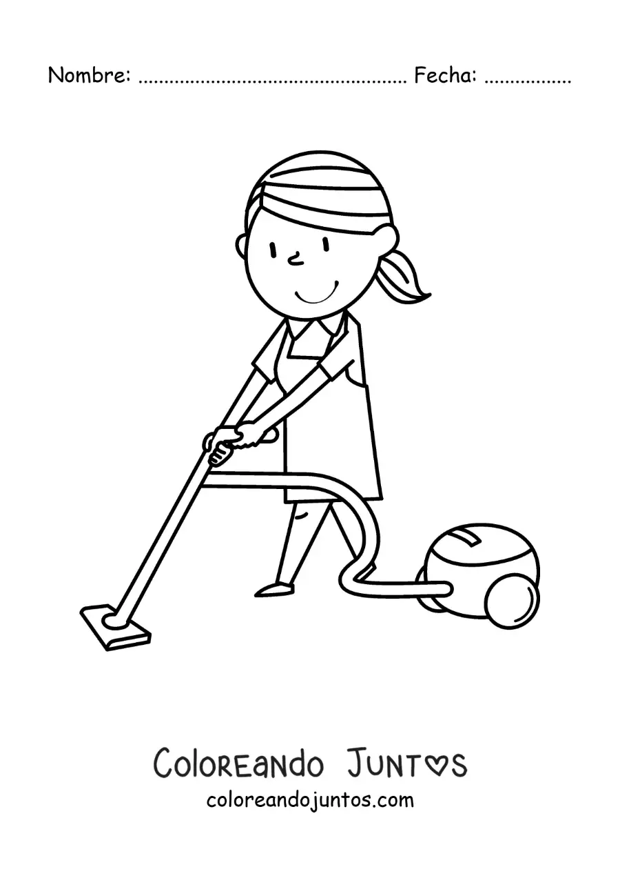 Imagen para colorear de una mujer animada aspirando el piso