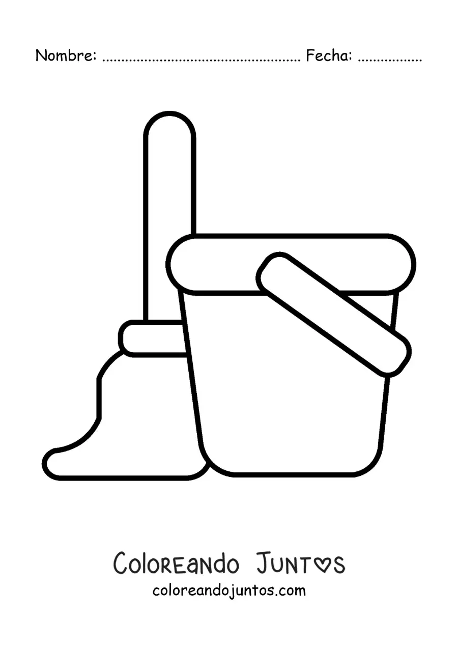 Imagen para colorear de un trapeador y una cubeta