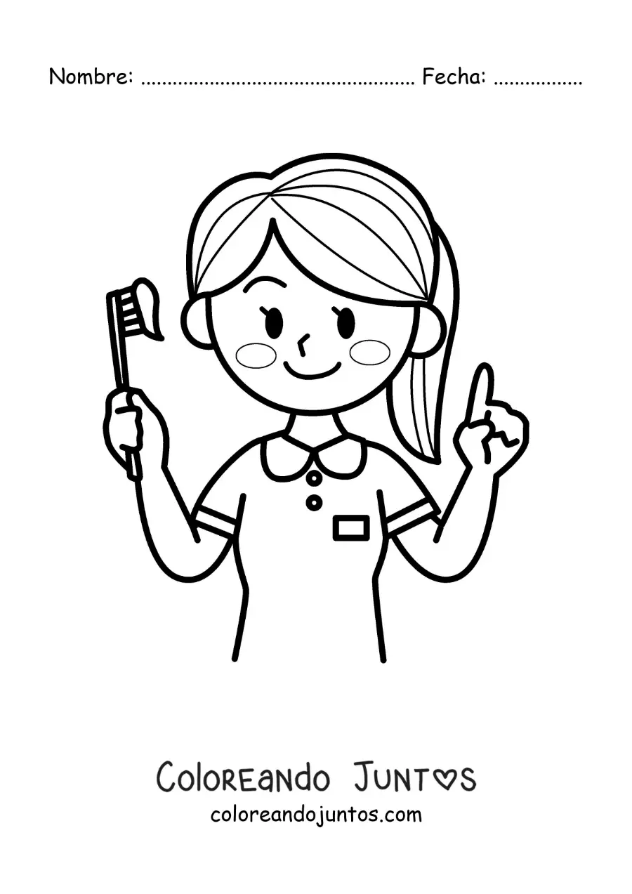 Imagen para colorear de una chica kawaii con un cepillo de dientes