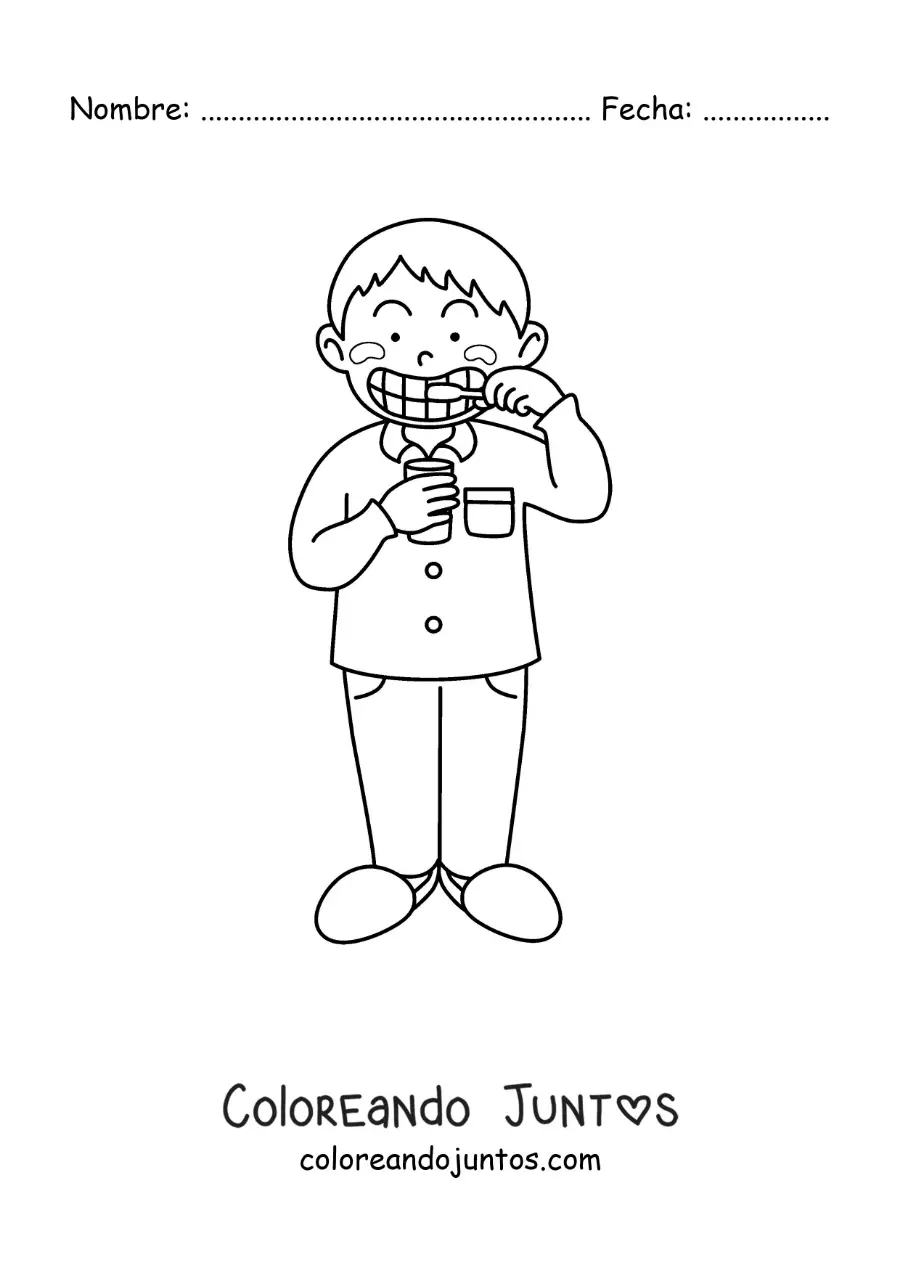 Imagen para colorear de un niño cepillando sus dientes antes de dormir
