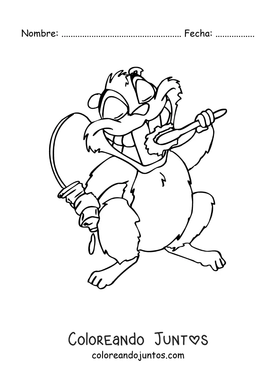 Imagen para colorear de una caricatura de una ardilla cepillando sus dientes