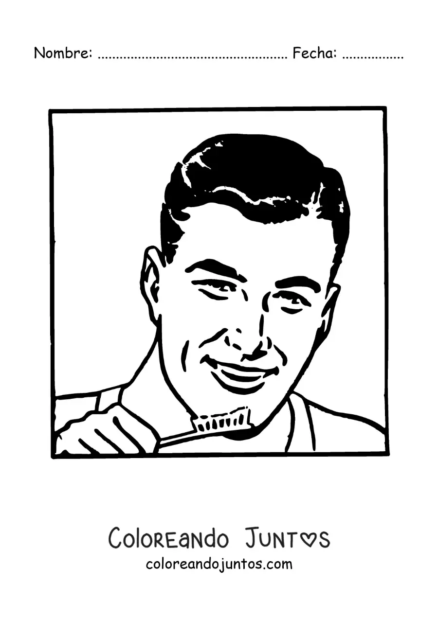 Imagen para colorear de un hombre guapo vintage cepillando sus dientes