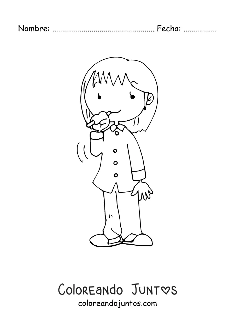 Imagen para colorear de una niña cepillando sus dientes antes de dormir