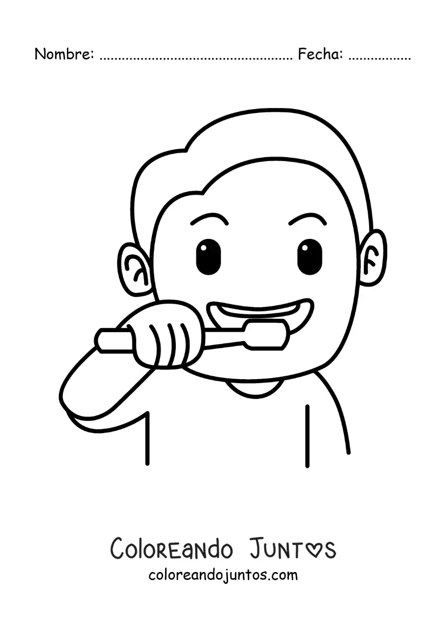 Imagen para colorear de un niño cepillando sus dientes