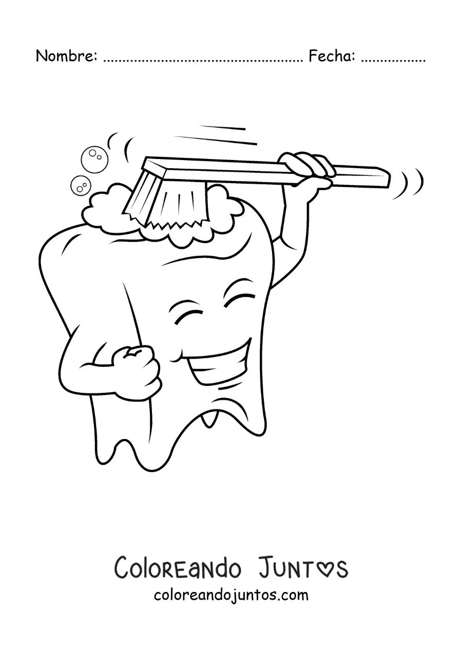 Imagen para colorear de una caricatura de un diente animado cepillándose