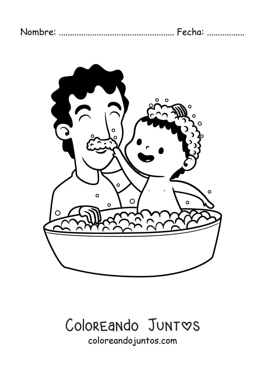 Imagen para colorear de un padre bañando a su hijo