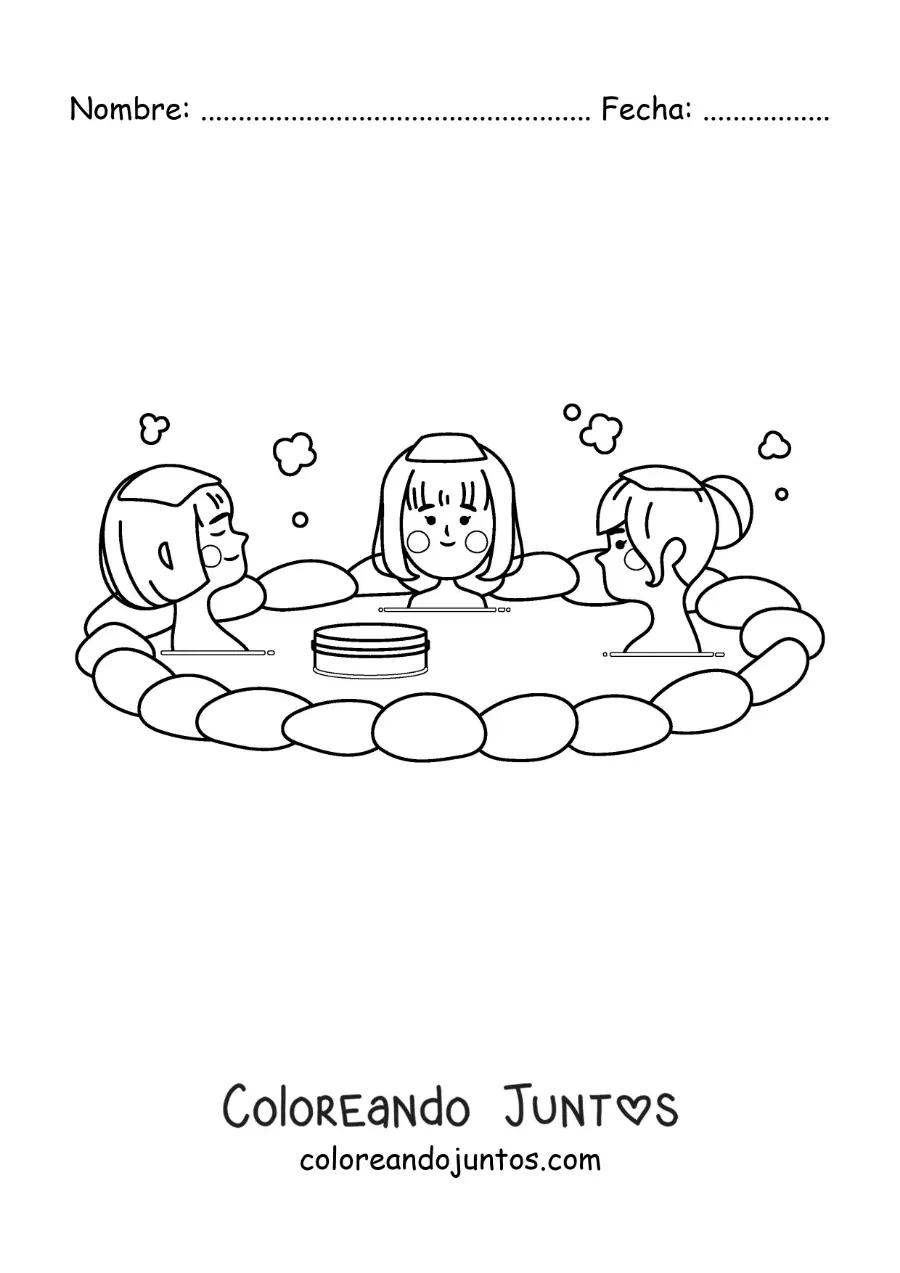 Imagen para colorear de baño onsen tradicional japonés