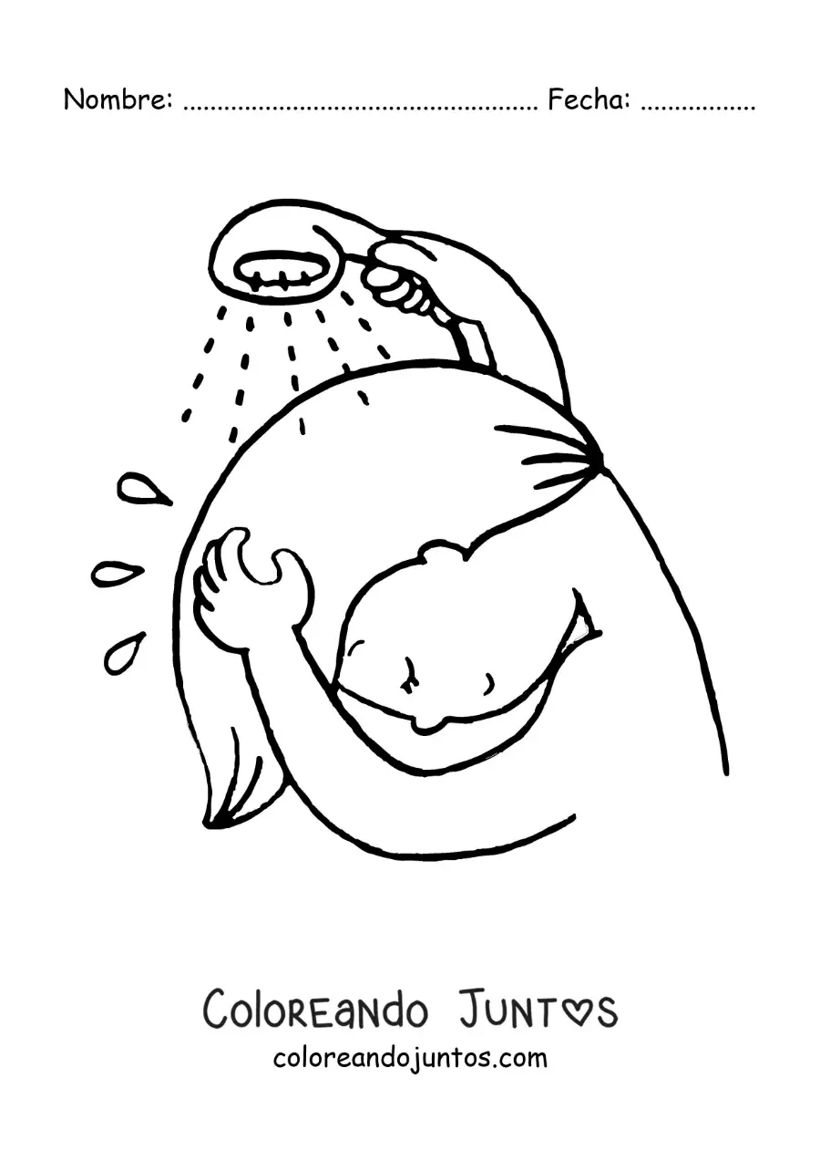 Imagen para colorear de una niña enjuagando su cabello