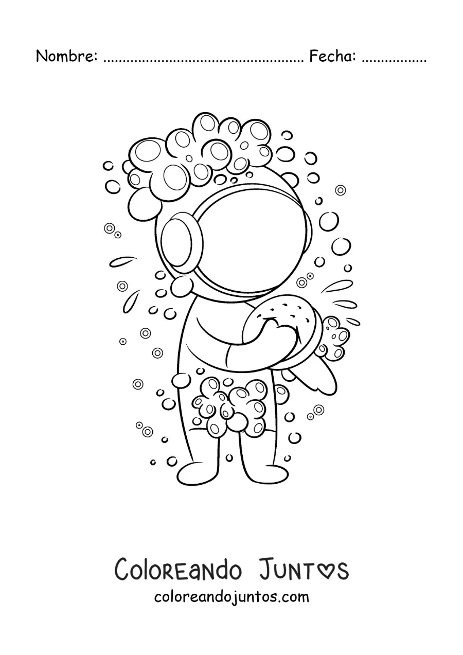 Imagen para colorear de un astronauta animado tomando una ducha