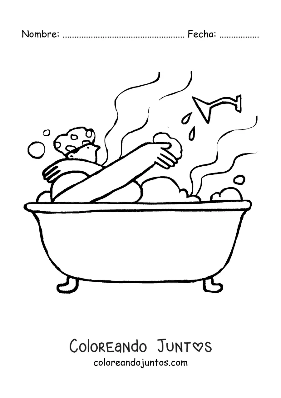 Imagen para colorear de una persona tomando un baño caliente