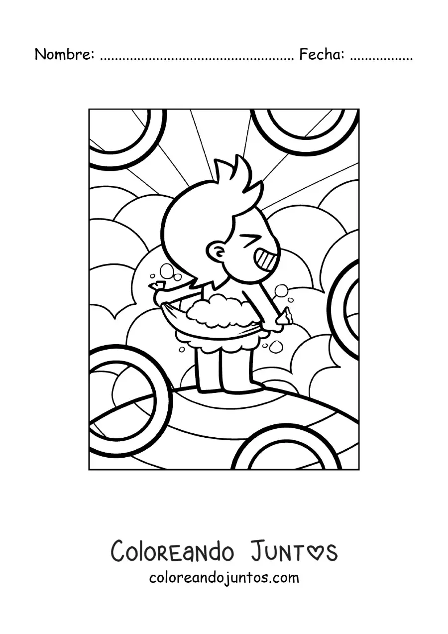 Imagen para colorear de una caricatura de un niño secándose después de bañarse
