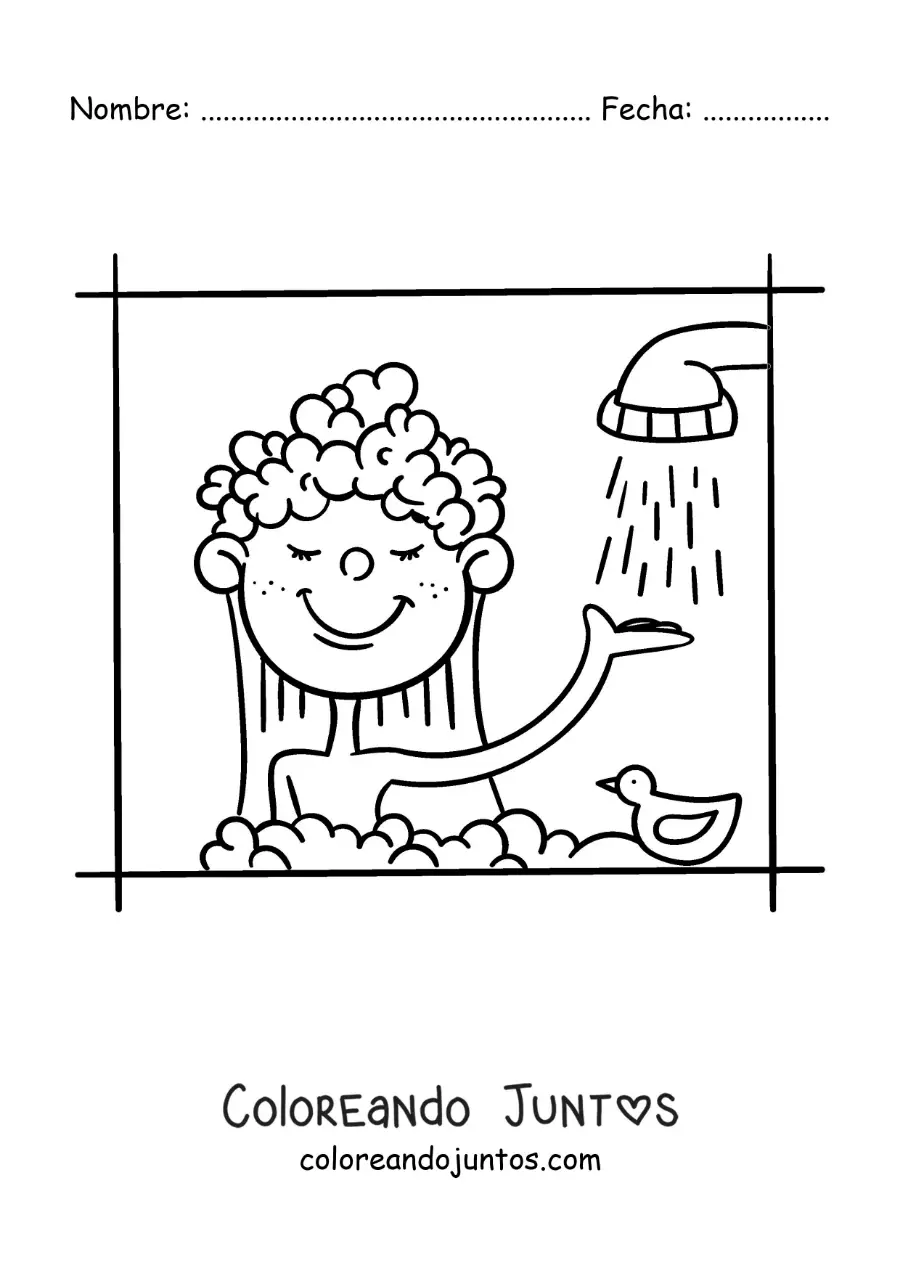 Imagen para colorear de una caricatura de una niña en la ducha