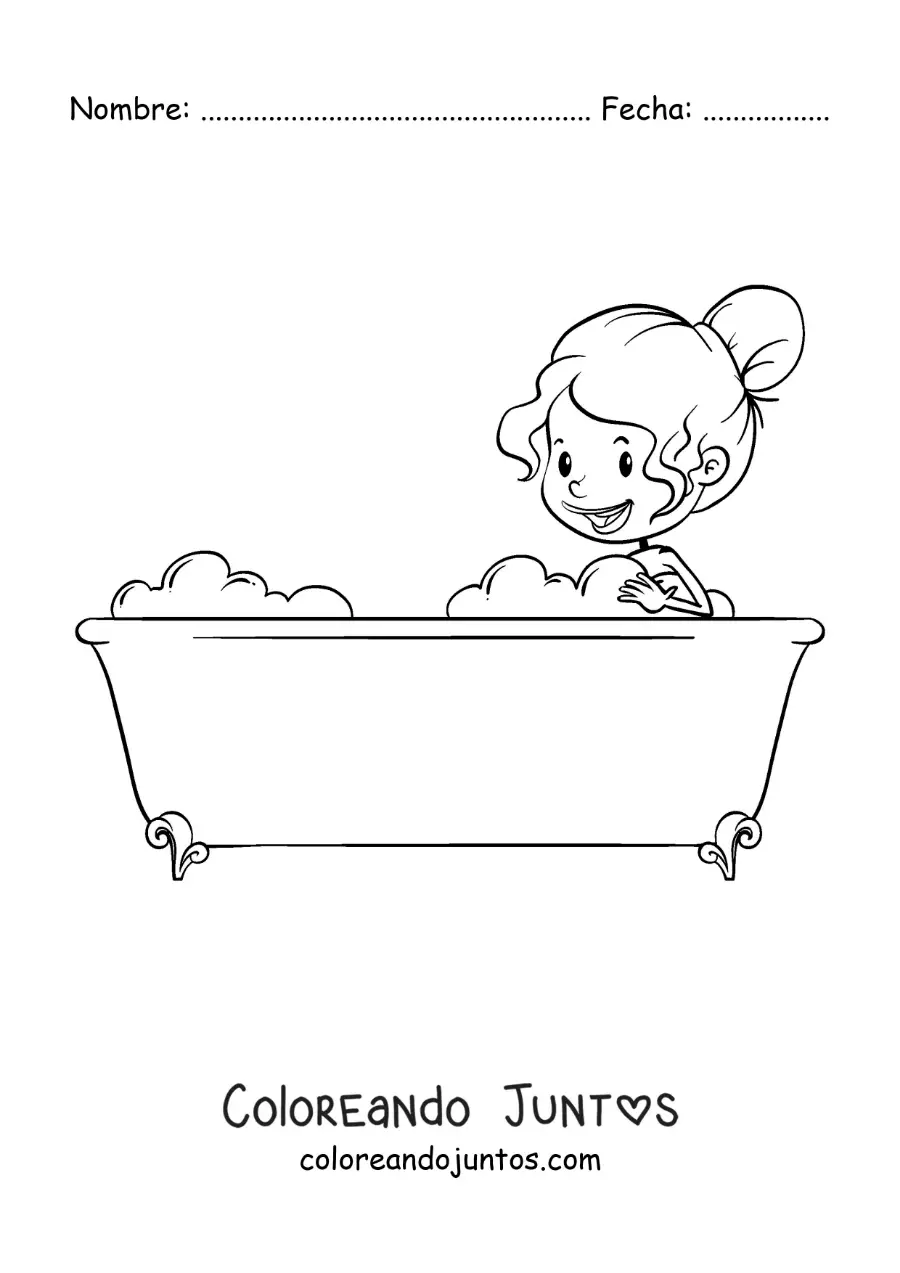 Imagen para colorear de una chica en la bañera