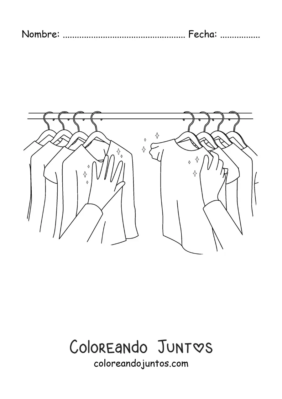 Imagen para colorear de una persona eligiendo una camiseta de su armario