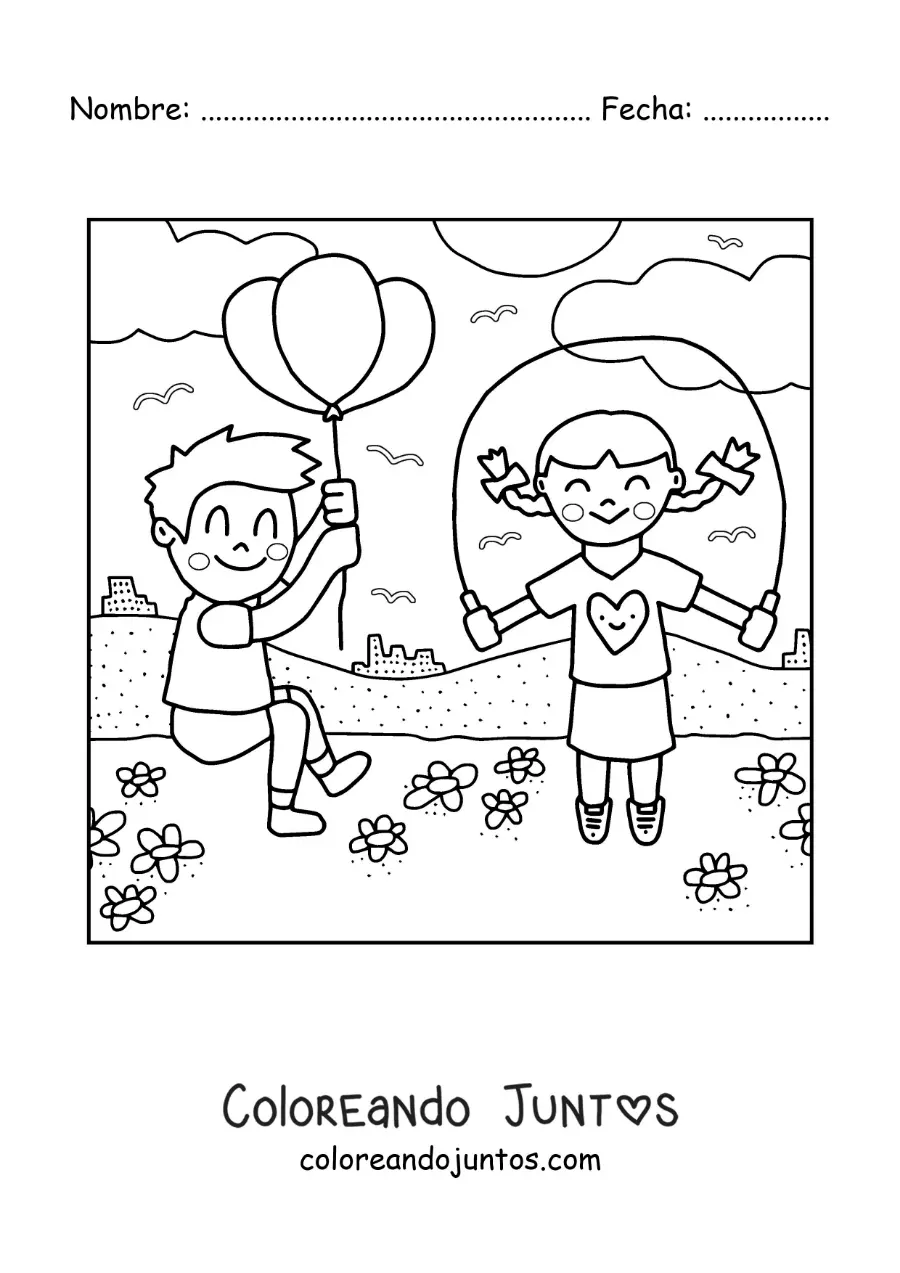 Imagen para colorear de niños jugando en el parque