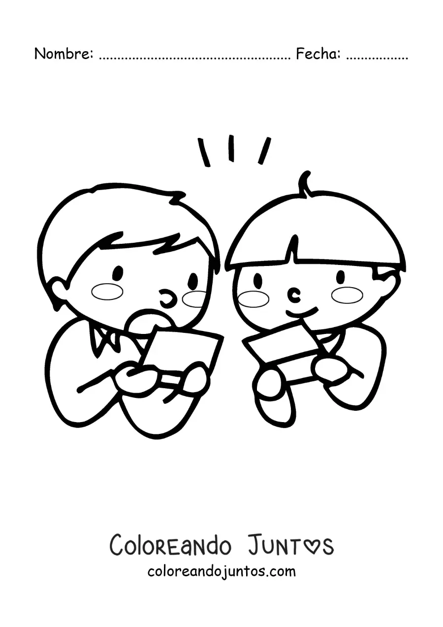 Imagen para colorear de dos niños jugando videojuegos
