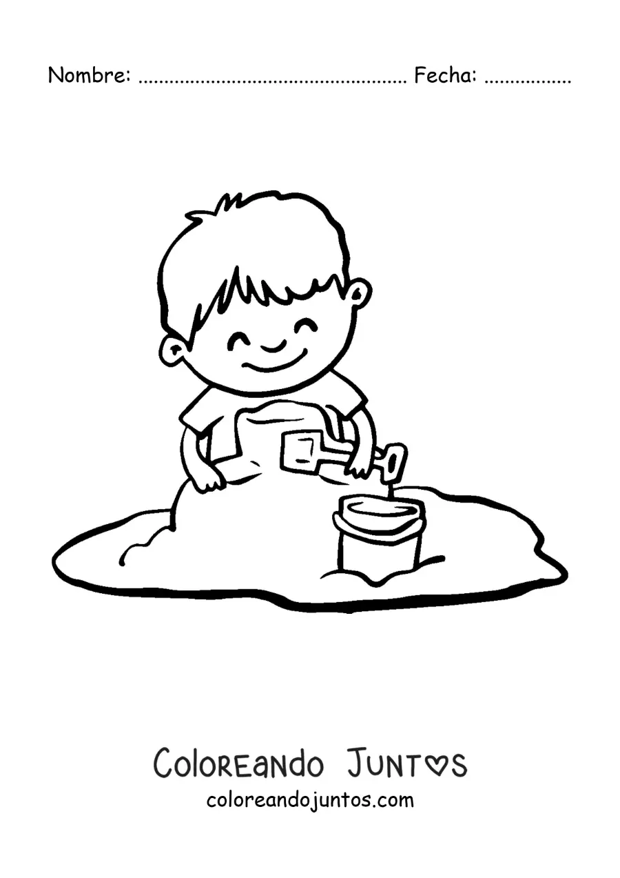 Imagen para colorear de un niño jugando en la arena