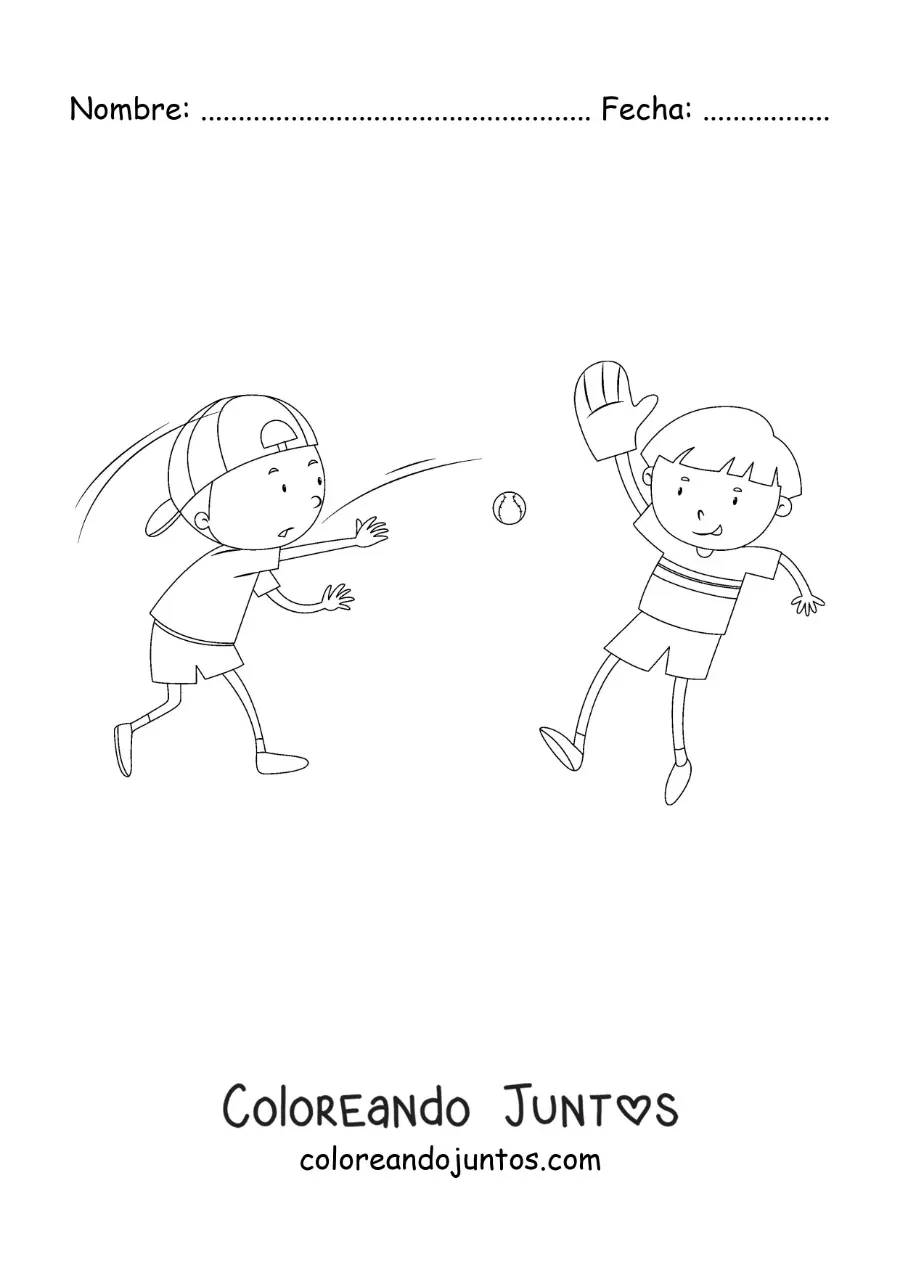 Imagen para colorear de dos niños jugando béisbol