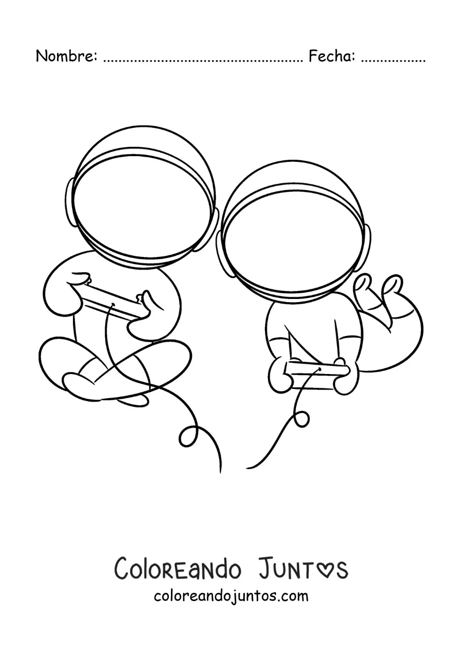 Imagen para colorear de dos astronautas animados jugando videojuegos