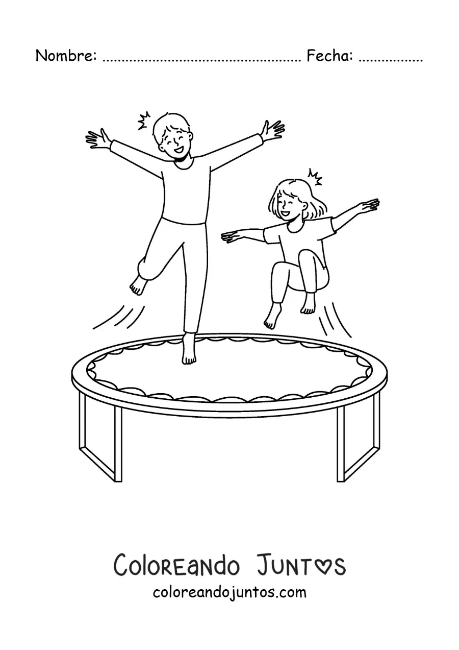 Imagen para colorear de niños jugando en un trampolín
