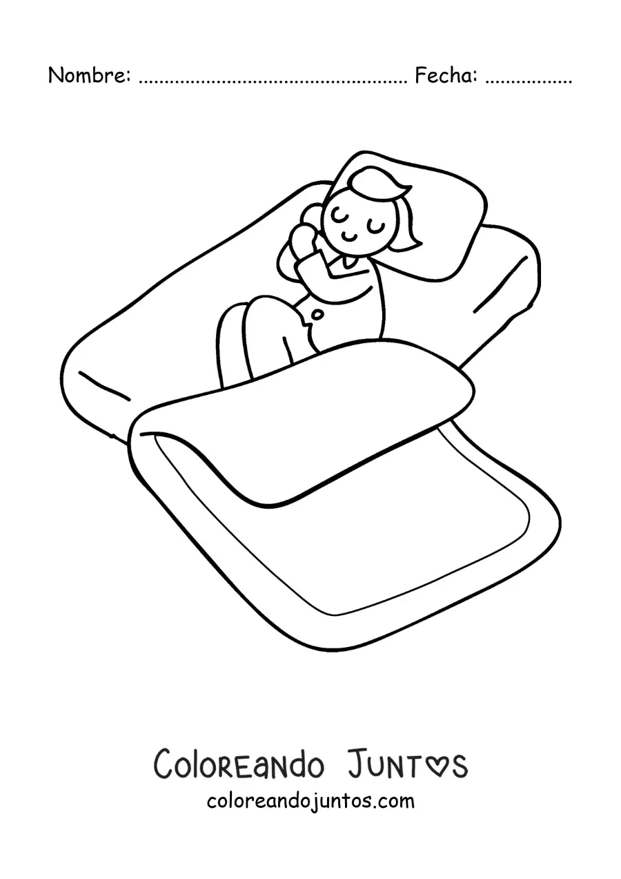 Imagen para colorear de un niño dormido en su cama