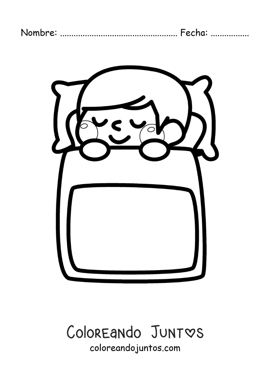 Imagen para colorear de una niña kawaii durmiendo en la cama