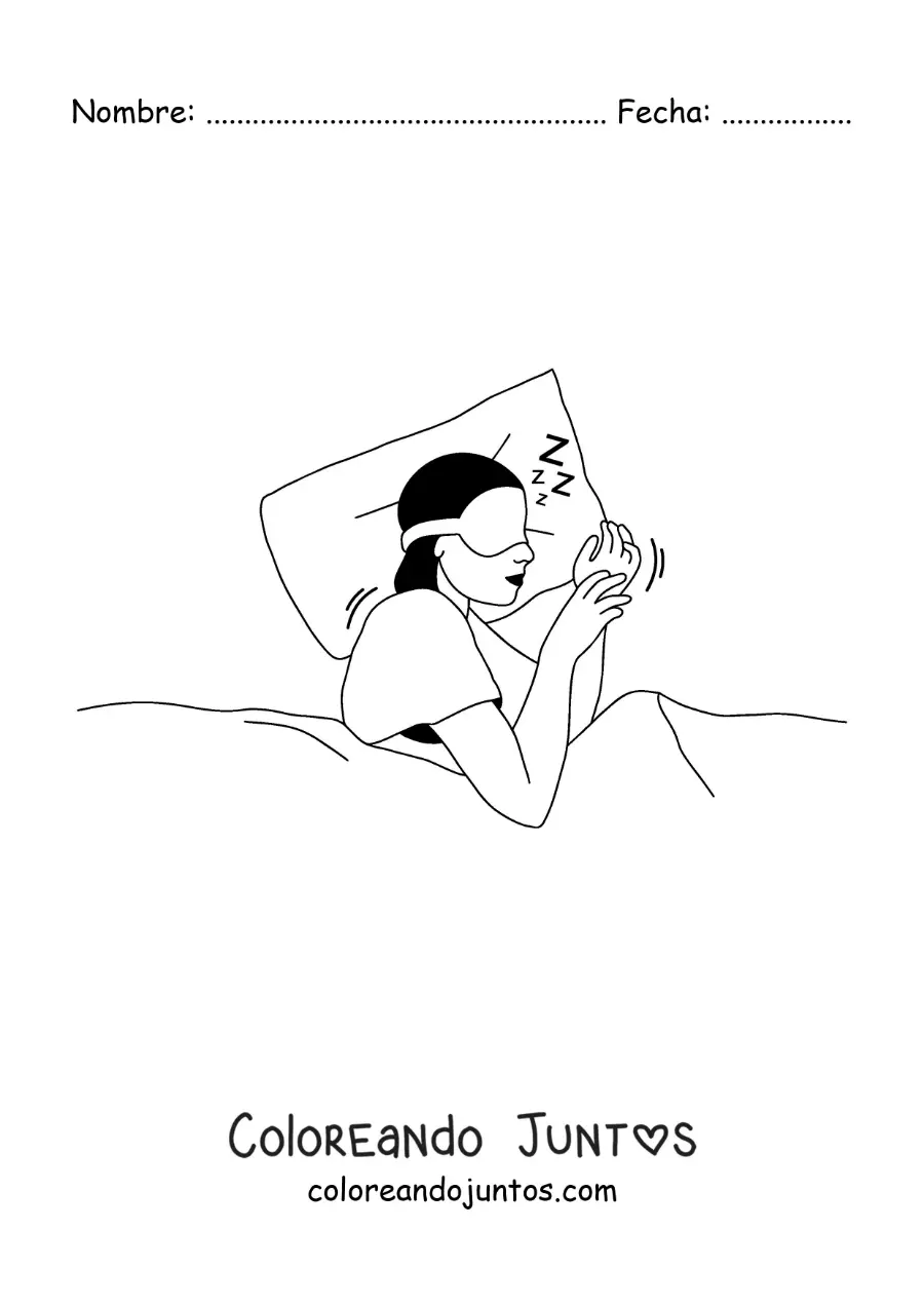 Imagen para colorear de una mujer durmiendo con antifaz