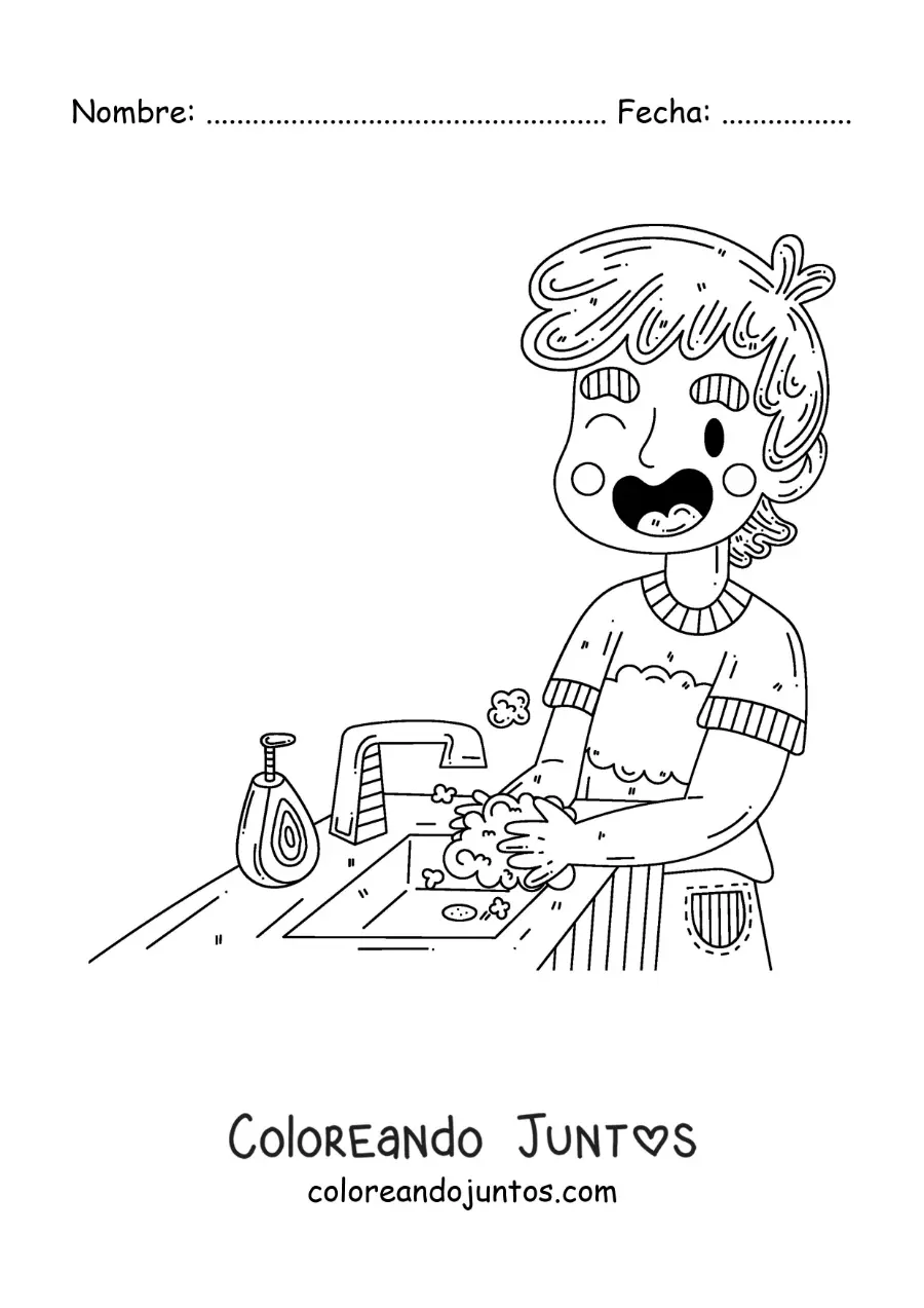 Imagen para colorear de un niño lavando sus manos antes de comer
