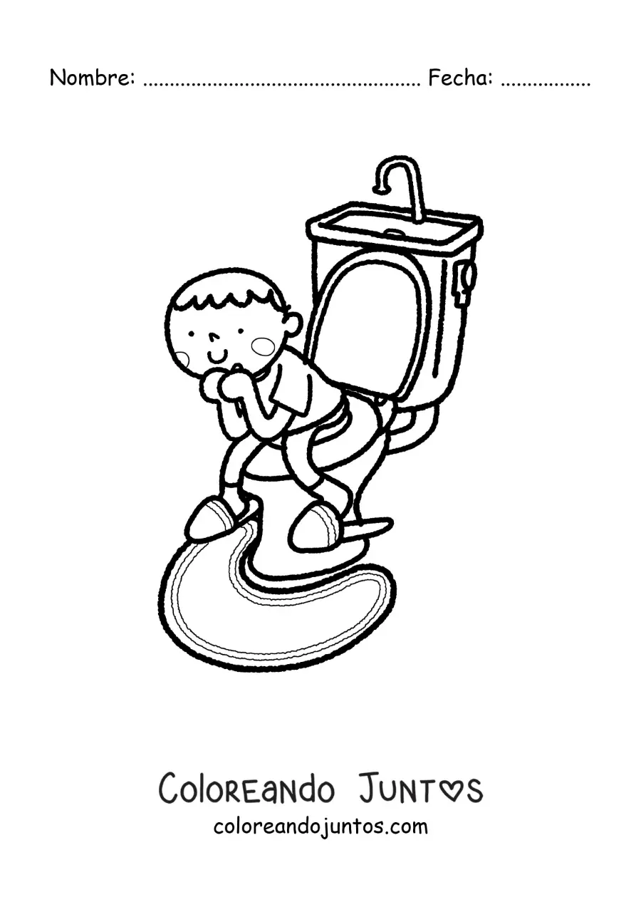 Imagen para colorear de un niño en el retrete aprendiendo a ir al baño