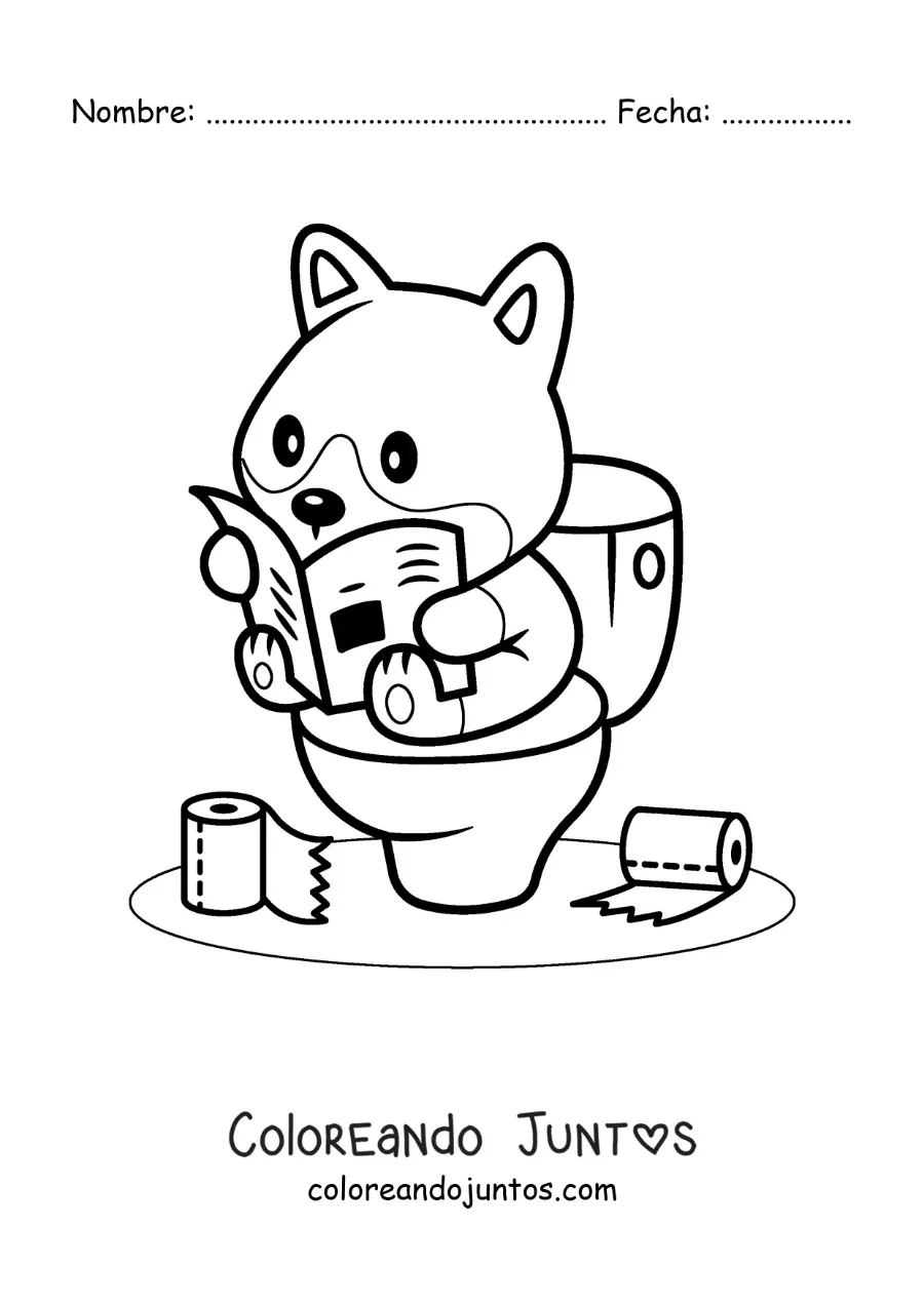 Imagen para colorear de un perro animado leyendo el periódico en el retrete