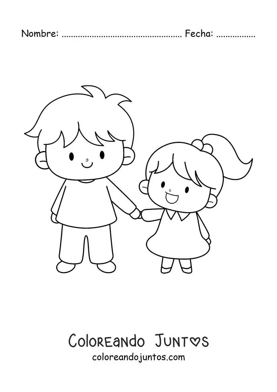 Imagen para colorear de un niño sujetando a su hermana menor