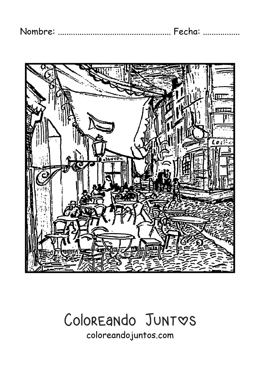 Imagen para colorear de la terraza de café por la noche de van gogh