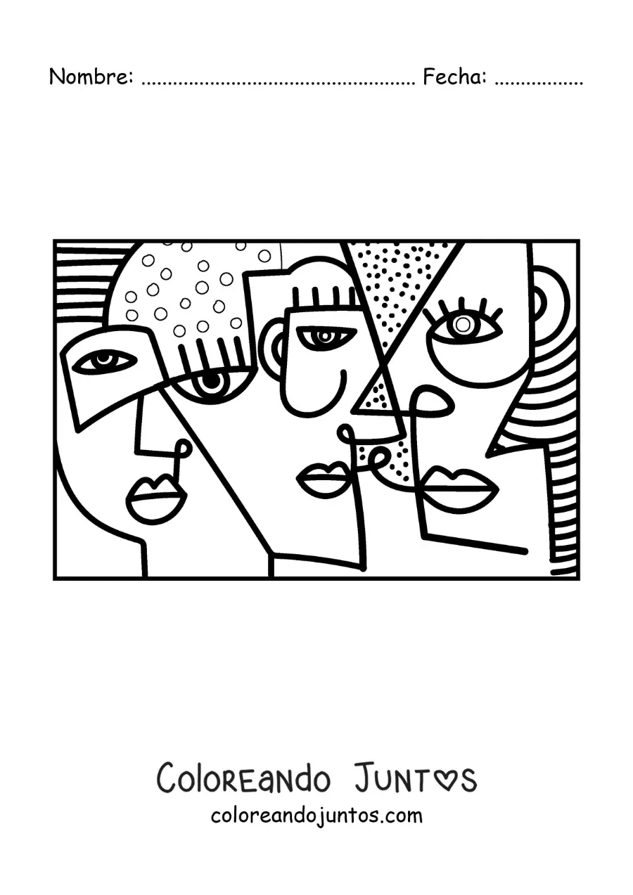 Imagen para colorear de cuadro al estilo de picasso para niños