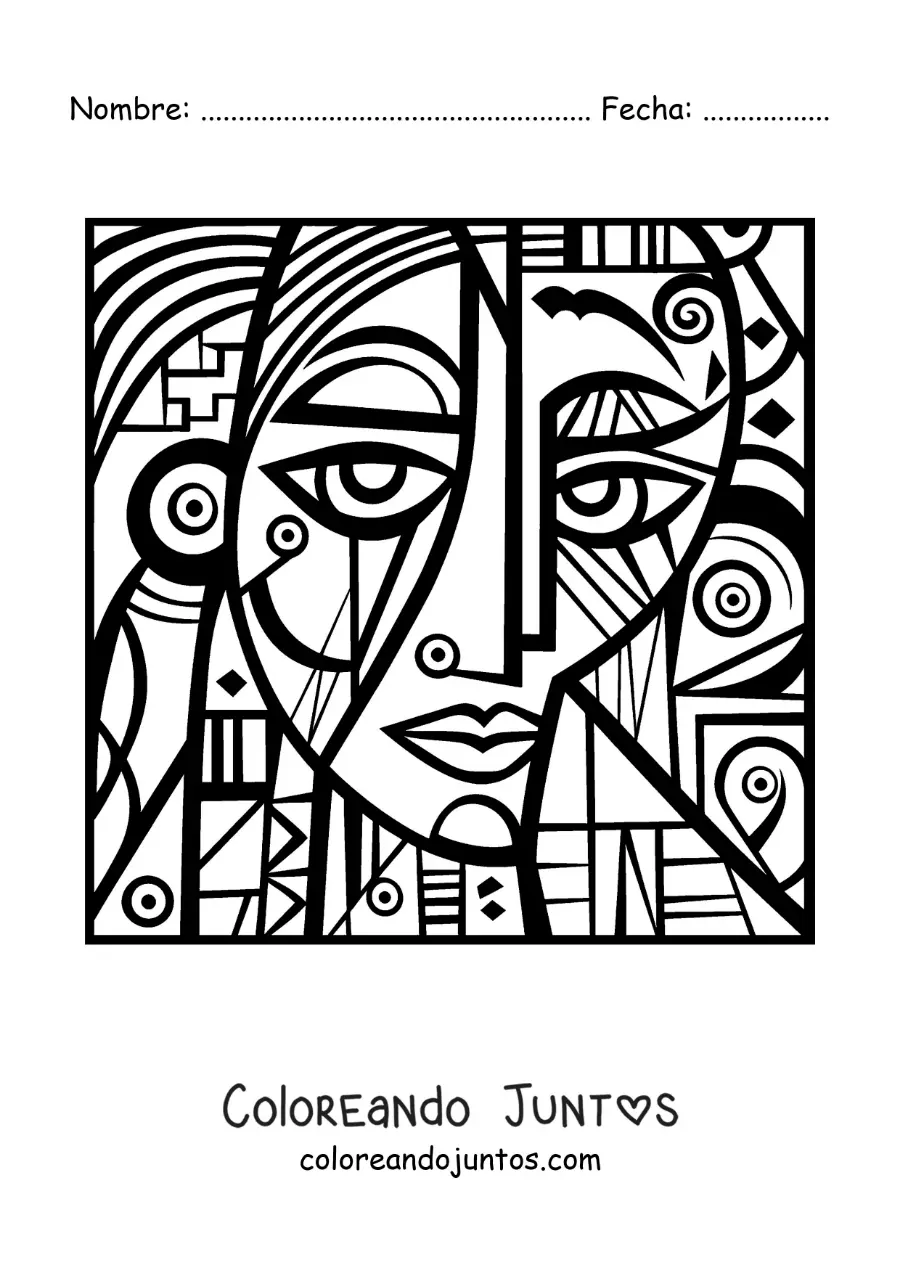 Imagen para colorear de retrato al estilo de picasso para niños