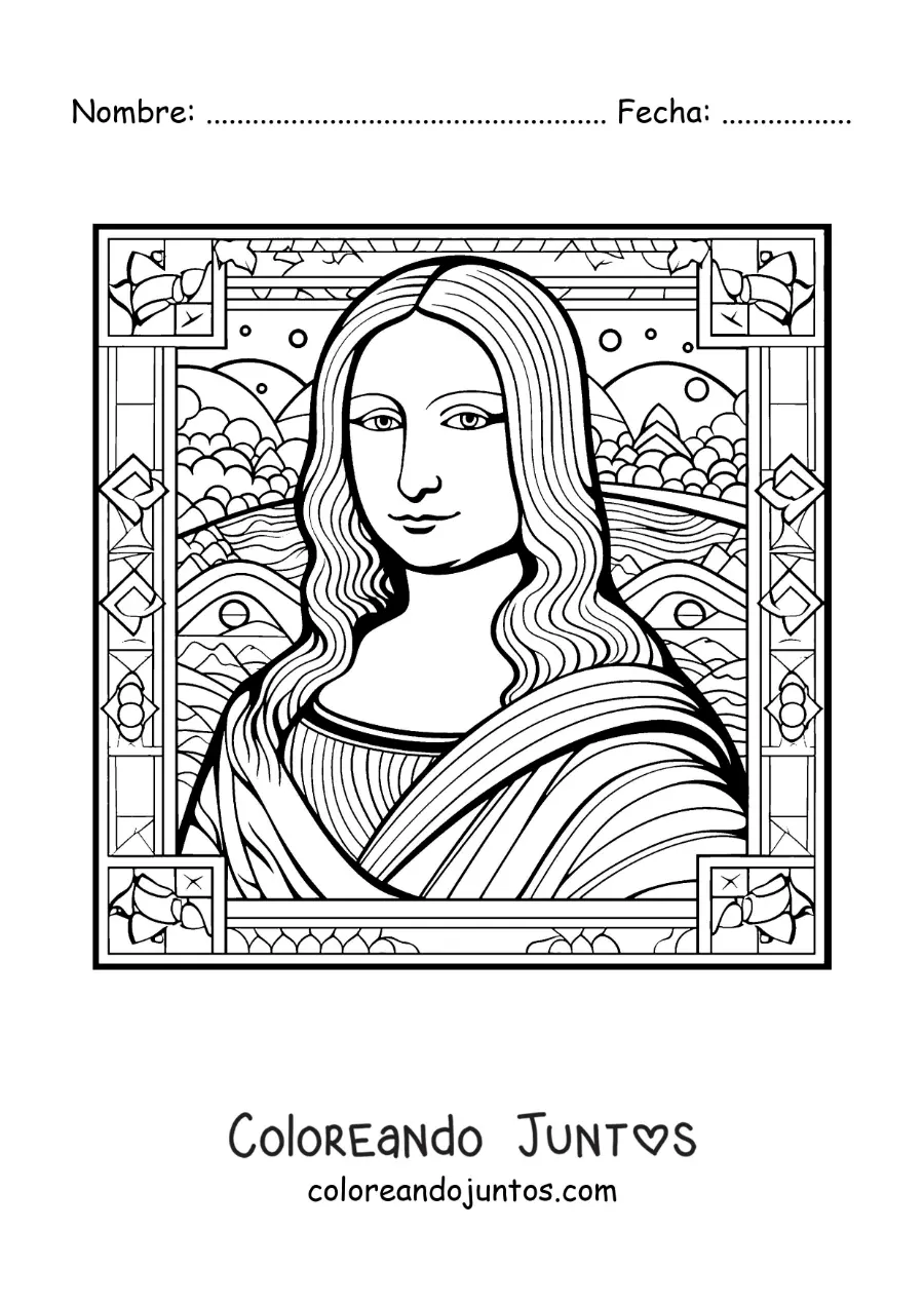 Imagen para colorear de la mona lisa para niños